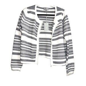 PURE UK Women's Knitted Cotton Jacket size 6US/12UK Striped Open Front Fringe
